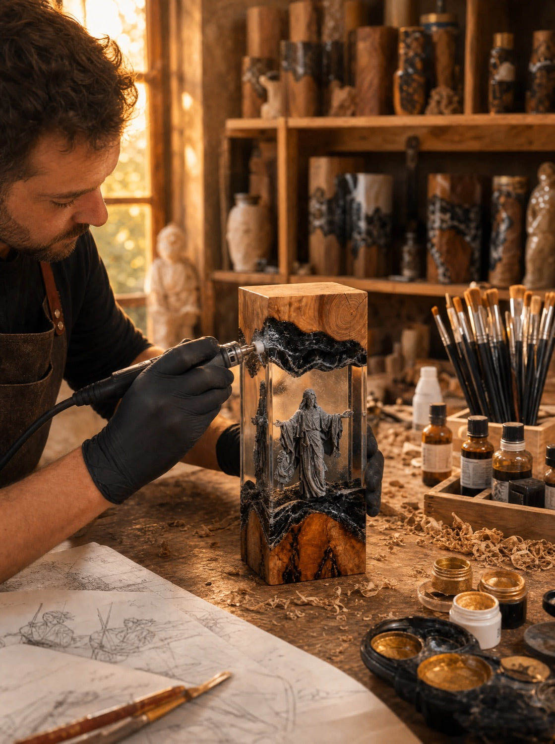 Carving and finishing the lamp