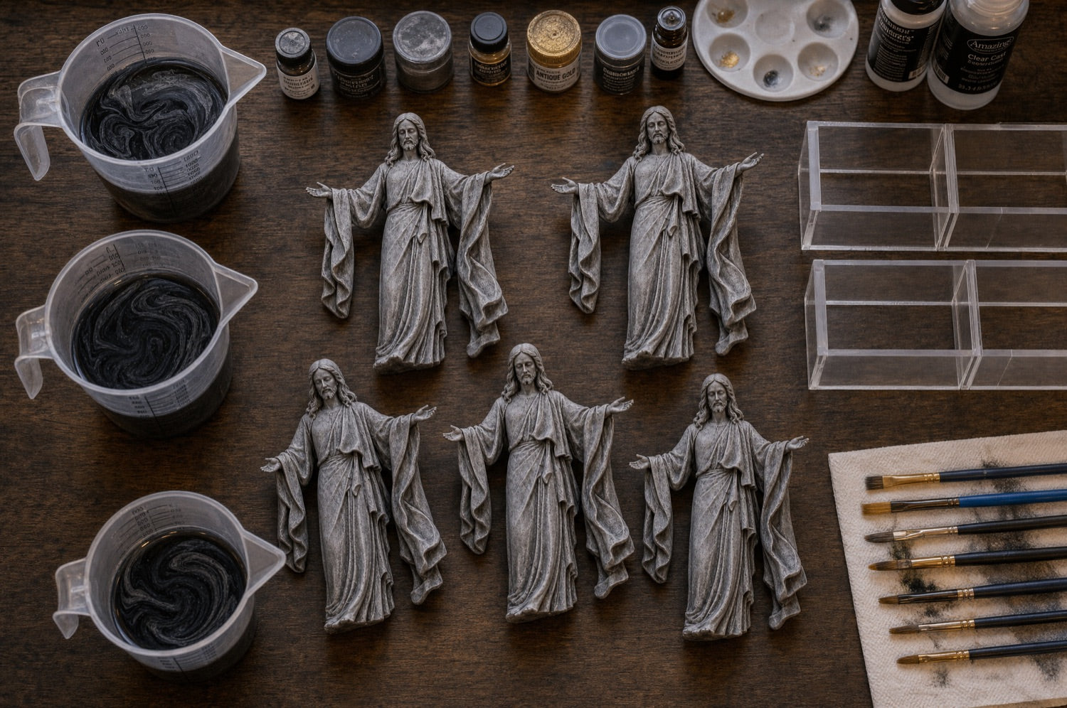 Hand-sculpting the figure of Christ