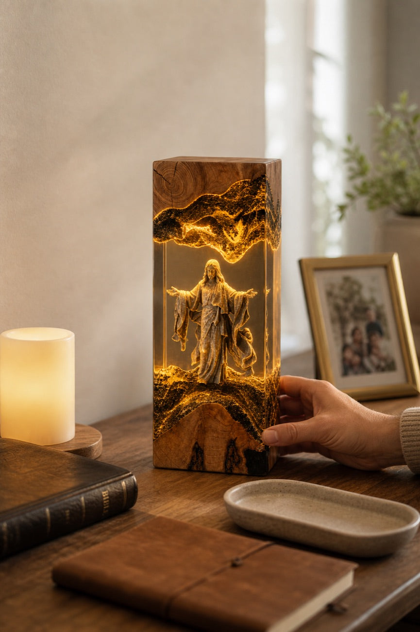 Lamp held in daylight on a desk